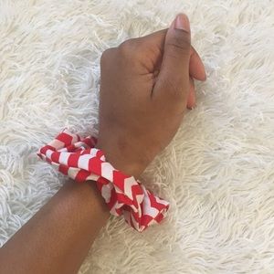 Red and White Chevron Scrunchie